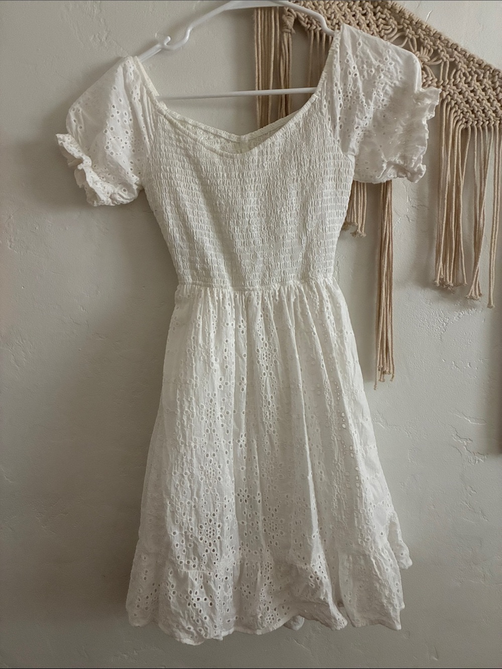 Maaji Women's White Eyelet Smocked Cover up Dress